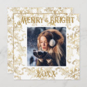Elegant Merry & Bright Photo Gold Feestdagenkaart (Voorkant / Achterkant)