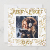 Elegant Merry & Bright Photo Gold Feestdagenkaart (Voorkant)