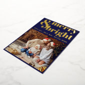 Elegant Merry & Bright Typografie Kerstmis Folie Feestdagenkaart (Gedraaid)