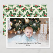 Elegant Merry Christmas 2024 Holly Berries Foto Feestdagenkaart (Voorkant / Achterkant)