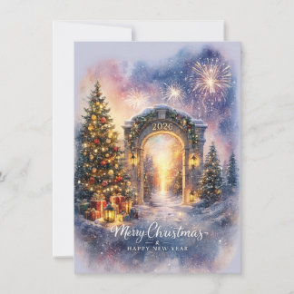 Elegant Merry Christmas 2026 Winter Gateway Scene Feestdagenkaart