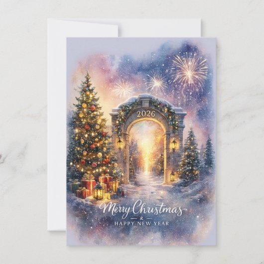 Elegant Merry Christmas 2026 Winter Gateway Scene Feestdagenkaart (Voorkant)