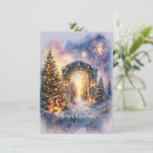 Elegant Merry Christmas 2026 Winter Gateway Scene Feestdagenkaart (Staand voorkant)