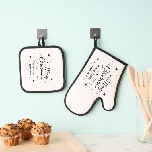 Elegant Merry Christmas and Happy New Year Ovenwant & Pannenlap Set (Insitu(Ophanging))