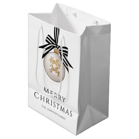 Elegant Merry Christmas Bauble Medium Cadeauzakje (Voorkant Gekanteld)