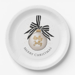 Elegant Merry Christmas Bauble Wit Zwart Papieren Bordje