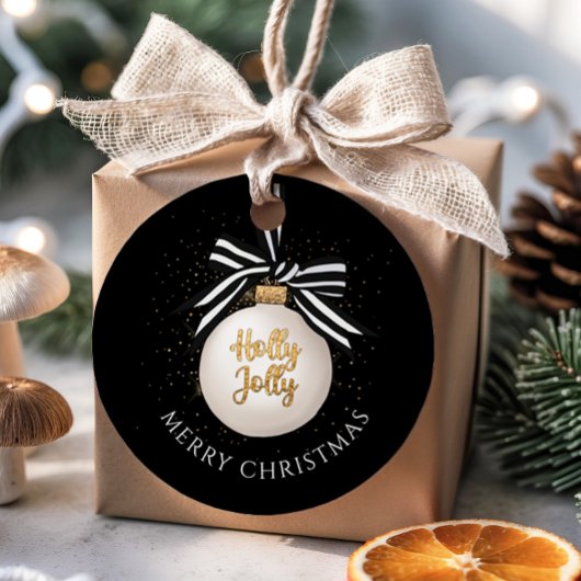 Elegant Merry Christmas Bauble Zwart Bedankjes Labels