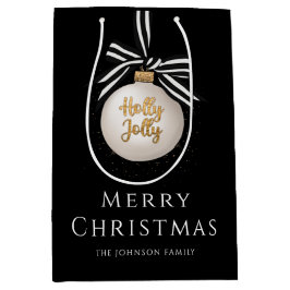 Elegant Merry Christmas Bauble Zwart Medium Cadeauzakje
