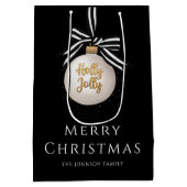 Elegant Merry Christmas Bauble Zwart Medium Cadeauzakje (Achterkant)