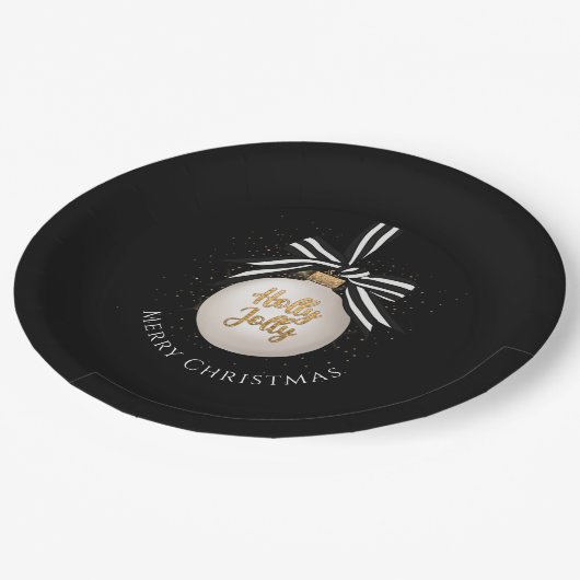 Elegant Merry Christmas Bauble Zwart Papieren Bordje (Gekanteld)