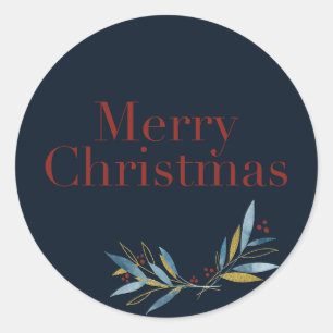 Elegant Merry Christmas Botany Golden Lijst Ronde Sticker