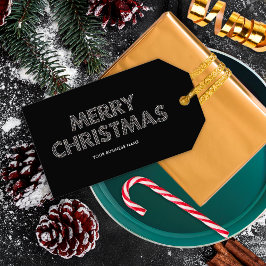 Elegant Merry Christmas Business Zwart & Wit Cadeaulabel