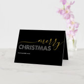 Elegant Merry Christmas Business Zwart & Wit Folie Feestdagenkaart (Orchidee)