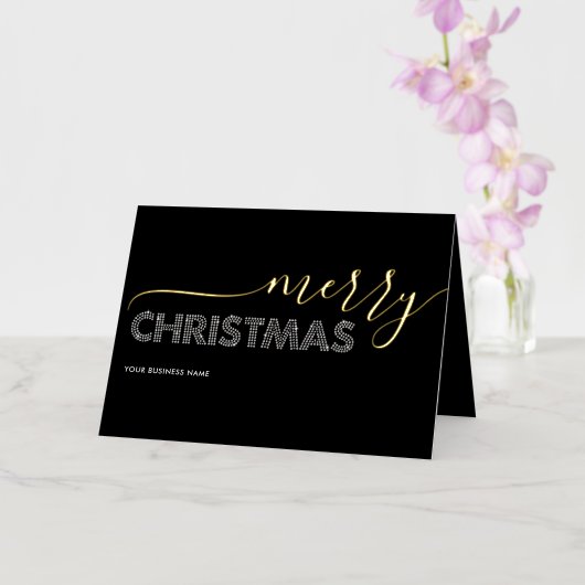 Elegant Merry Christmas Business Zwart & Wit Folie Feestdagenkaart (Orchidee)