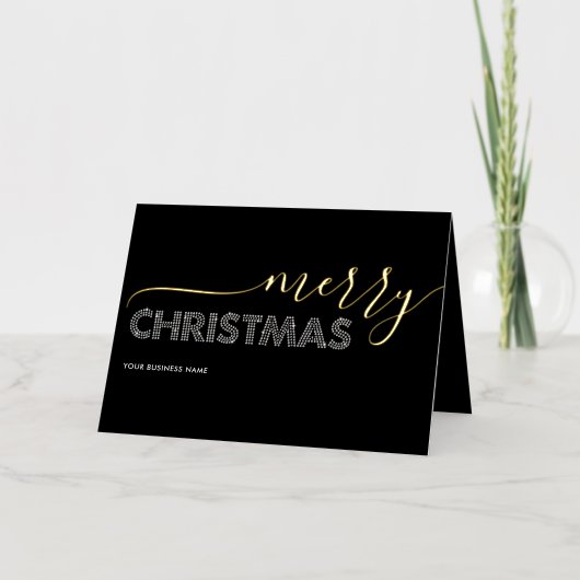 Elegant Merry Christmas Business Zwart & Wit Folie Feestdagenkaart (Voorkant)