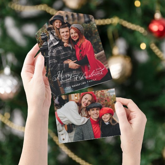 Elegant Merry Christmas Calligraphy 1-Photo All In One Uitnodiging