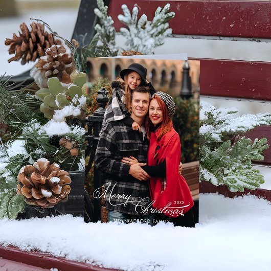 Elegant Merry Christmas Calligraphy 1-Photo Feestdagen Kaart