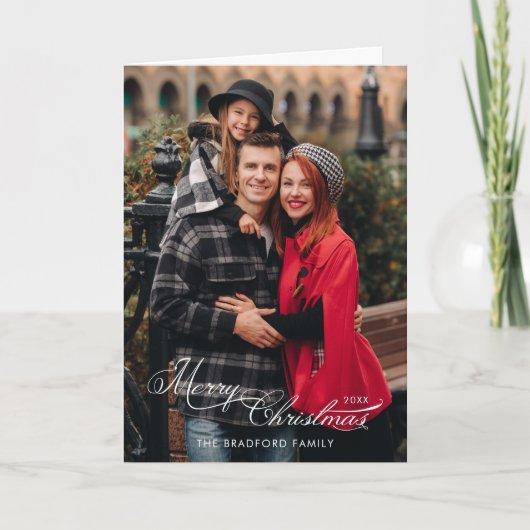 Elegant Merry Christmas Calligraphy 1-Photo Feestdagen Kaart (Voorkant)