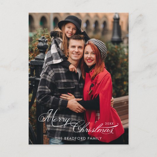 Elegant Merry Christmas Calligraphy 1-Photo Feestdagenkaart (Voorkant)