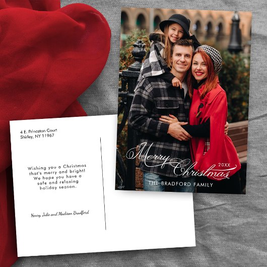 Elegant Merry Christmas Calligraphy 1-Photo Feestdagenkaart