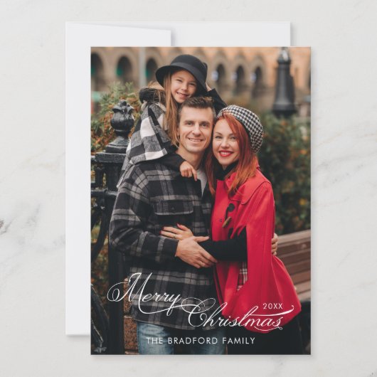 Elegant Merry Christmas Calligraphy 1-Photo Feestdagenkaart (Voorkant)