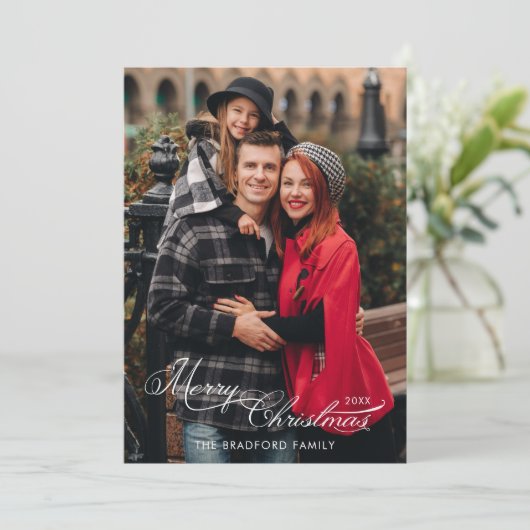 Elegant Merry Christmas Calligraphy 1-Photo Feestdagenkaart (Staand voorkant)