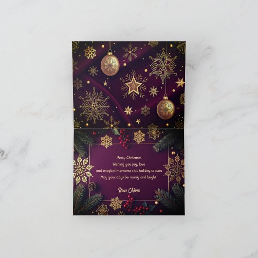 Elegant Merry Christmas Card with Gold Script  Bedankkaart (Binnen)