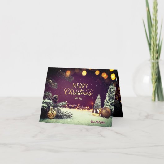 Elegant Merry Christmas Card with Gold Script  Bedankkaart (Voorkant)