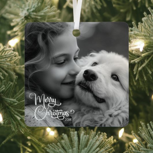Elegant Merry Christmas Custom Family Afbeelding Metalen Ornament (Insitu)