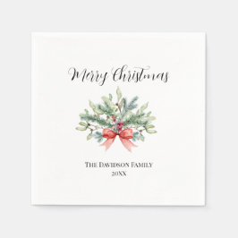 Elegant Merry Christmas Familie Waterverf groen Servet