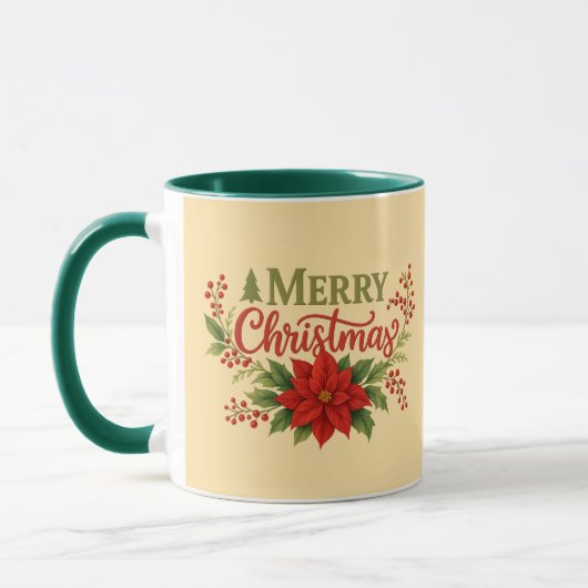 Elegant Merry Christmas Floral Coffee Mug| Holiday Mok (Links)
