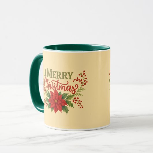 Elegant Merry Christmas Floral Coffee Mug| Holiday Mok (Voorkant links)