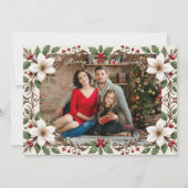 Elegant Merry Christmas Floral Frame Custom Photo Feestdagenkaart (Voorkant)