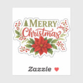 Elegant Merry Christmas Floral Sticker (Vel)
