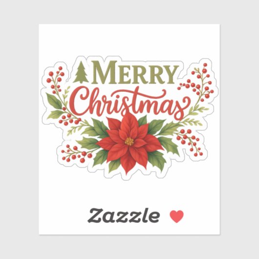 Elegant Merry Christmas Floral Sticker (Vel)