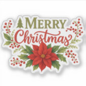 Elegant Merry Christmas Floral Sticker (Voorkant)