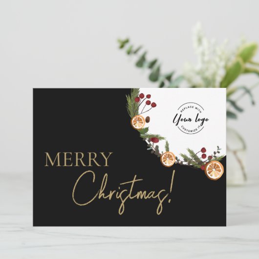 Elegant Merry Christmas Foliage Wreath Corporate Feestdagenkaart (Staand voorkant)