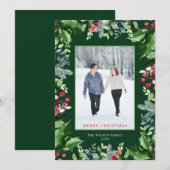 Elegant Merry Christmas Foto Waterverf groen Feestdagenkaart (Voorkant / Achterkant)