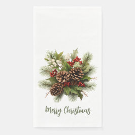 Elegant Merry Christmas Garland Paper Guest Towels Servet