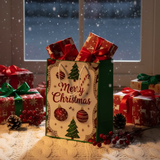 Elegant Merry Christmas Gift Bag Medium Cadeauzakje