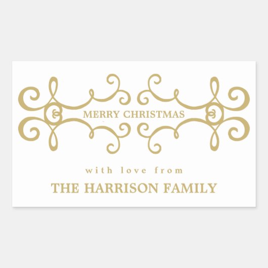 Elegant Merry Christmas Gift Label / Wit Goud (Voorkant)