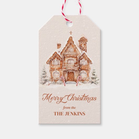 Elegant Merry Christmas Gingerbread House Cadeaulabel (Voorkant)