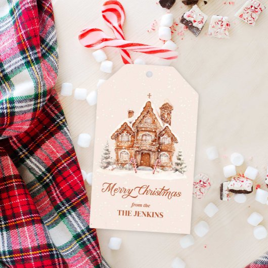 Elegant Merry Christmas Gingerbread House Cadeaulabel