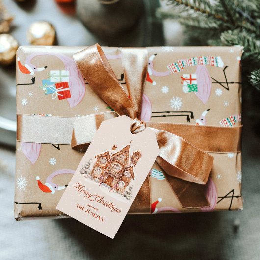 Elegant Merry Christmas Gingerbread House Cadeaulabel