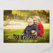 Elegant Merry Christmas Gold Script Photo Collage Folie Feestdagenkaart (Voorkant)