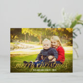 Elegant Merry Christmas Gold Script Photo Collage Folie Feestdagenkaart (Staand Voorkant)