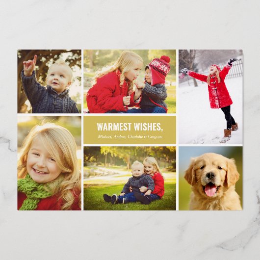 Elegant Merry Christmas Gold Script Photo Collage Folie Feestdagenkaart (Achterkant)