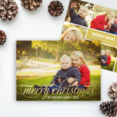 Elegant Merry Christmas Gold Script Photo Collage Folie Feestdagenkaart