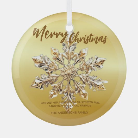 Elegant Merry Christmas Gold sneeuwvlok kerstfeest Glas Ornament (Voorkant)