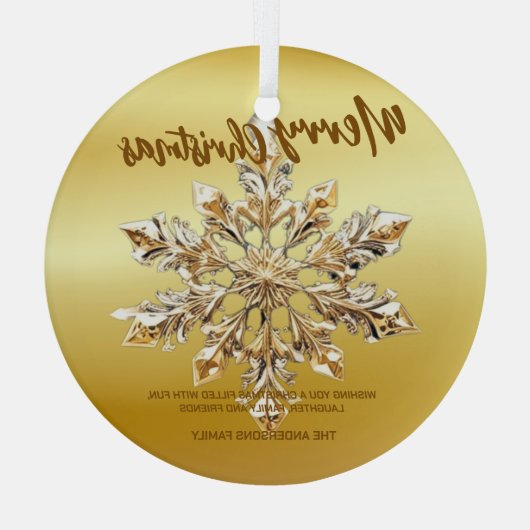 Elegant Merry Christmas Gold sneeuwvlok kerstfeest Glas Ornament (Achterkant)